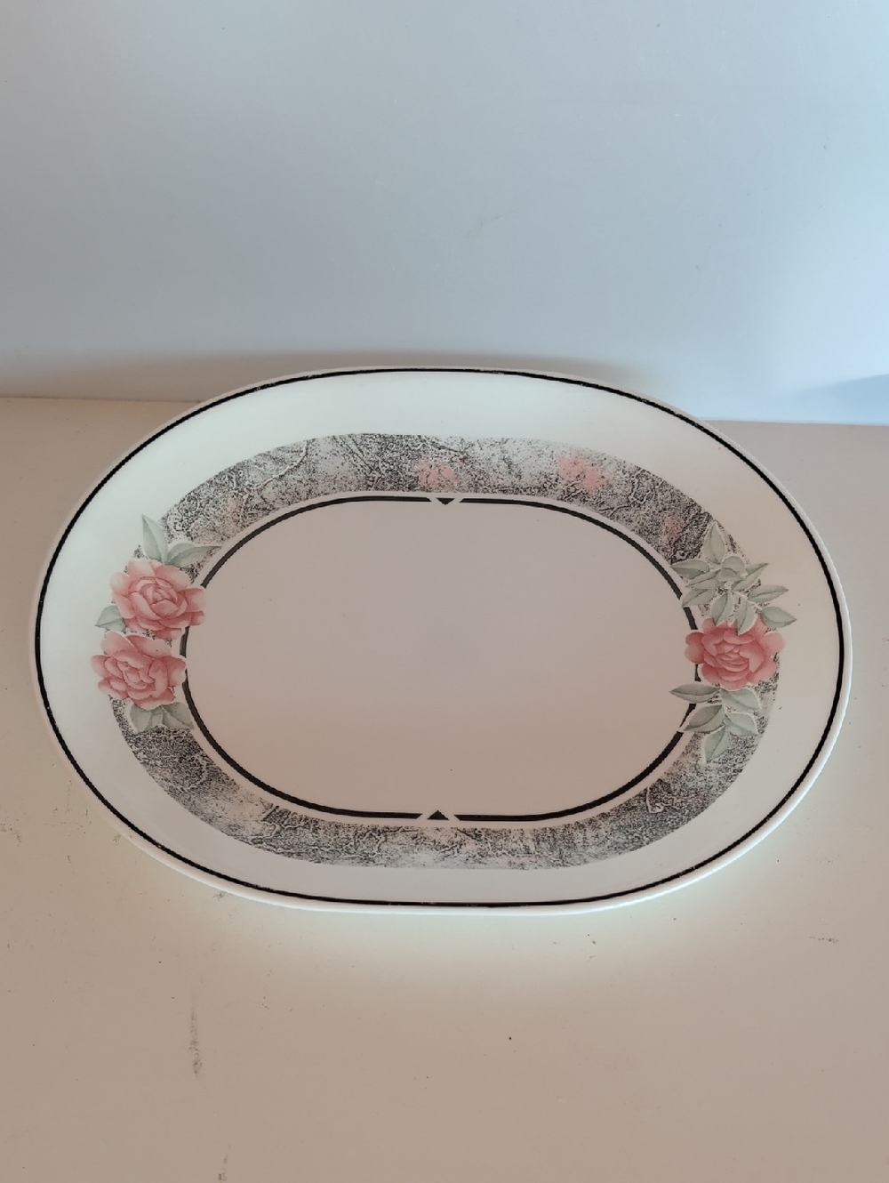 Corelle, Silk and Roses, Oval Serving Platter with Pink Rose.